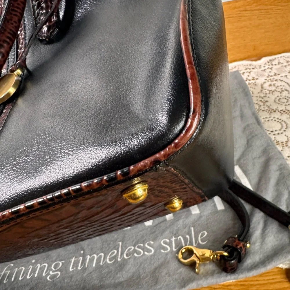 Brahmin Camden Black Satchel‎ With Brown Croc Leather Detail